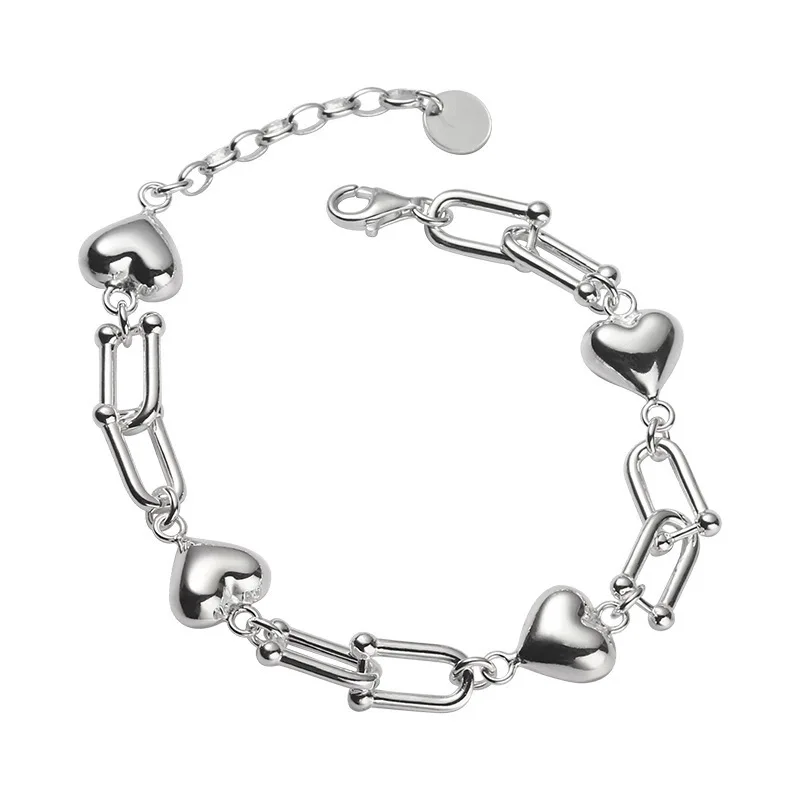 MEWANRY 925 Steamp U Shaped Chain Bracelets for Women New Trendy Elegant Smooth LOVE Heart Punk Party Jewelry Wholesale | Украшения и