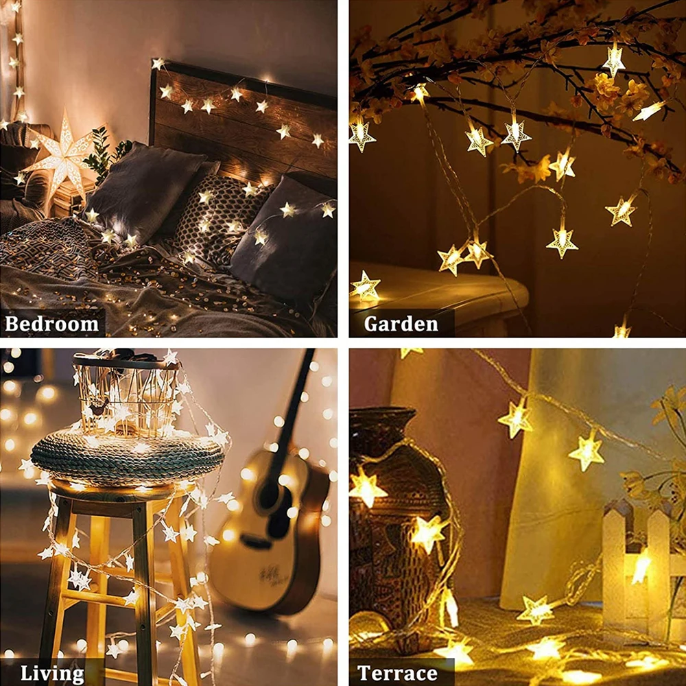 

20FT 40 Leds Star Shaped LED Fairy String Lights Battery Operated Holiday Christmas Home Party Wedding Decoration Fairy Lights
