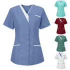 Топ женский с коротким рукавом, Рабочая Футболка с V-образным вырезом, модная рабочая одежда, Короткий размера плюс, пикантная форма медсестры, лето 2020