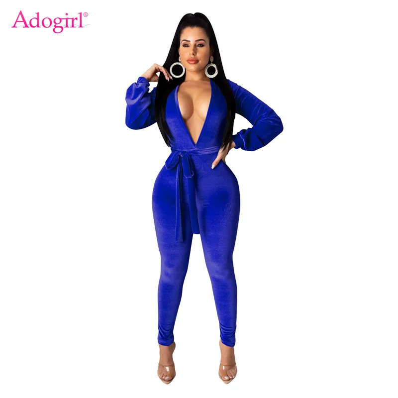 Женский бархатный комбинезон Adogirl повседневный Облегающий с v-образным вырезом