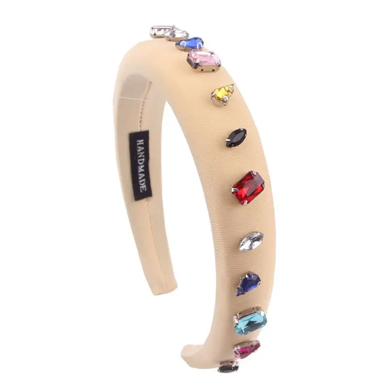 Новейшая широкая повязка для волос с инкрустацией разных цветов крупным зерном