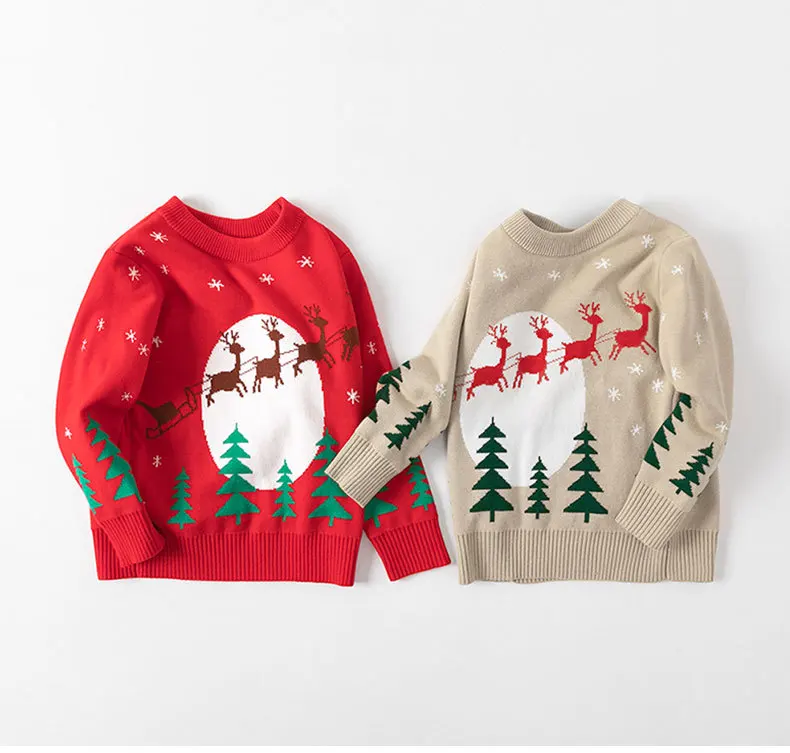 

2021 Autumn And Winter New Children's Christmas Milu Deer Pullover Sweater Girls Bottoming Sweater Children's Clothing