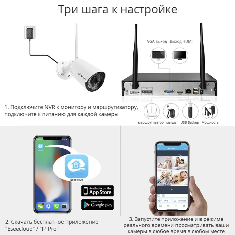 DEFEWAY 8CH Беспроводной NVR 1080P H.265+ IP Сетевая камера с WiFi наружного видеонаблюдения Системы домашнего видеонаблюдения комплект с 4 шт