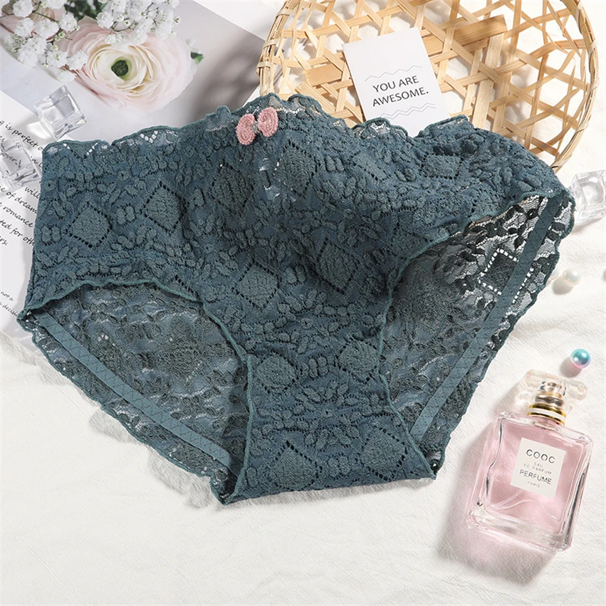 

Women's Lace Underwear Sexy Hollow Out Floral Panties Seamless Comfort Bow Lingerie Sweet Panties for Girl Mid Intimate Briefs