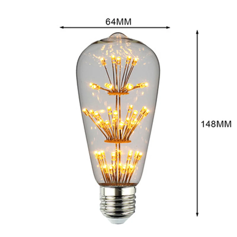 3 Вт ST64 светодиодный ламп накаливания E27 Edison светильник лампы 3000K с