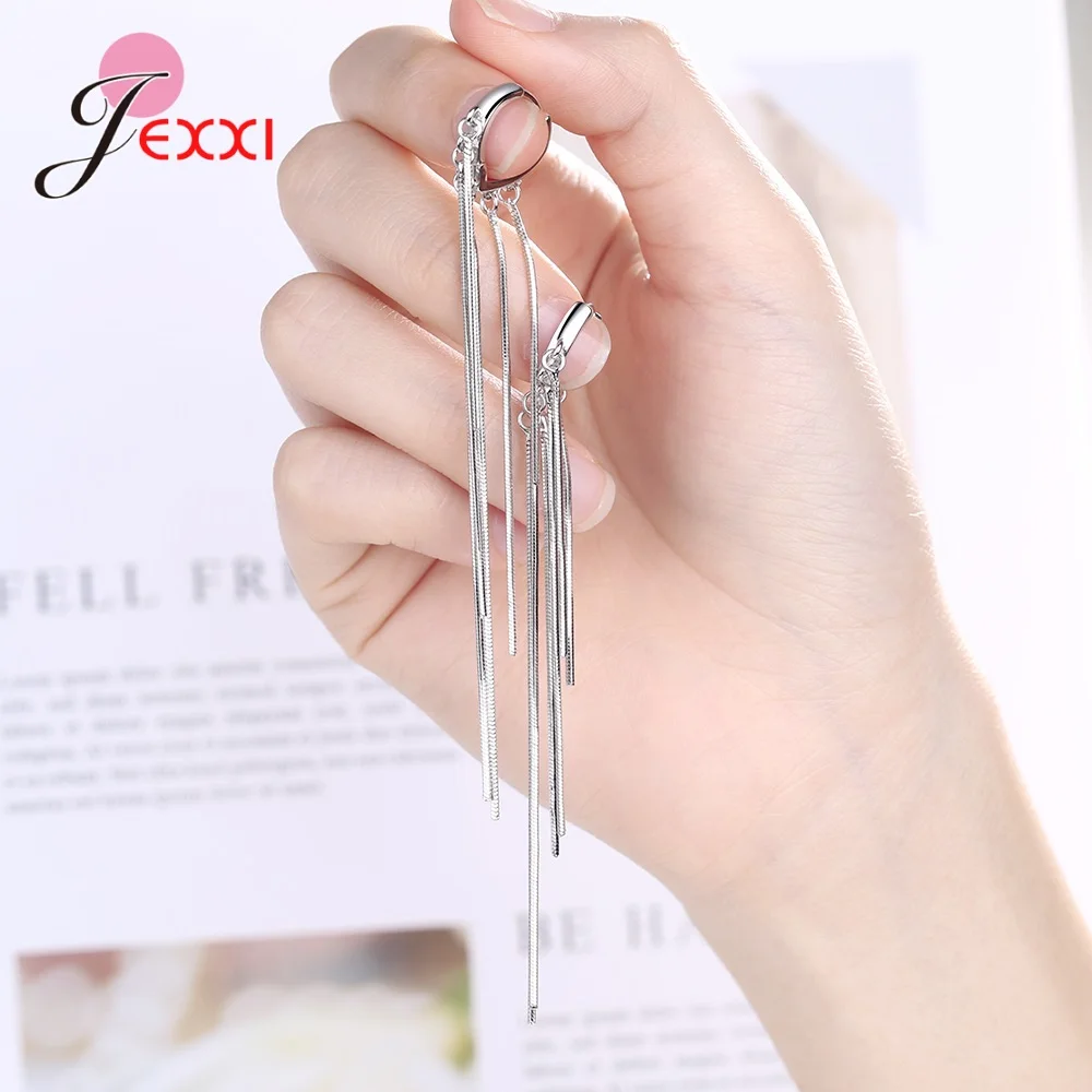 

Trendy Style Bohemia Long Tassel Drop Earrings For Women Girls 925 Sterling Silver Long Line Dangle Earrings For Birthday