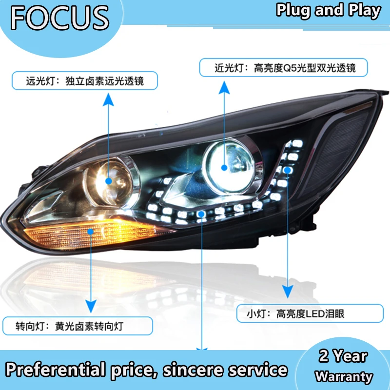 

Auto Headlight For Ford FOCUS 3 headlights For focus LED head lamp led DRL front light Bi-Xenon Double Lens xenon HID