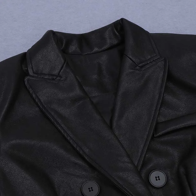 

Wholesale Autumn And Winter Women's Black Artificial Leather Belt Long Sleeve V-Neck Sexy Celebrity Cocktail Party Long Dress