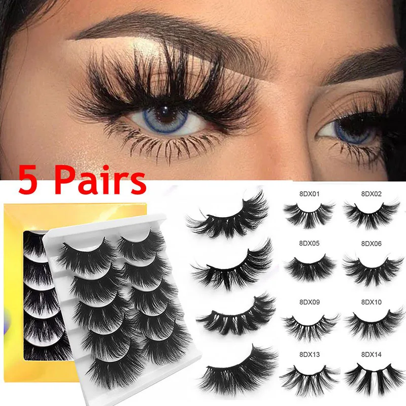 

5Pairs False Eyelashes Mink Hair New Extra Long Lashes Long Thick Wispy Makeup Tool 8D Magnetic Fluffy Eyelash Extension Beauty