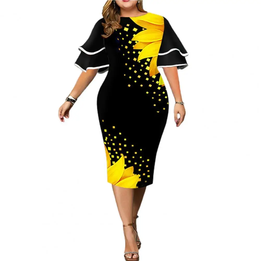 

Vestidos Elegant Women Dress Party Digital Print Slim Fit O Neck Floral Midi Dresses for Women 2022 Bride Mother Prom
