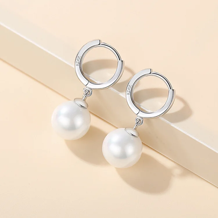 

Real 925 sterling silver new fashion women's jewelry silver Pearl shell drop earrings long tassel ear hook Hoop Earrings
