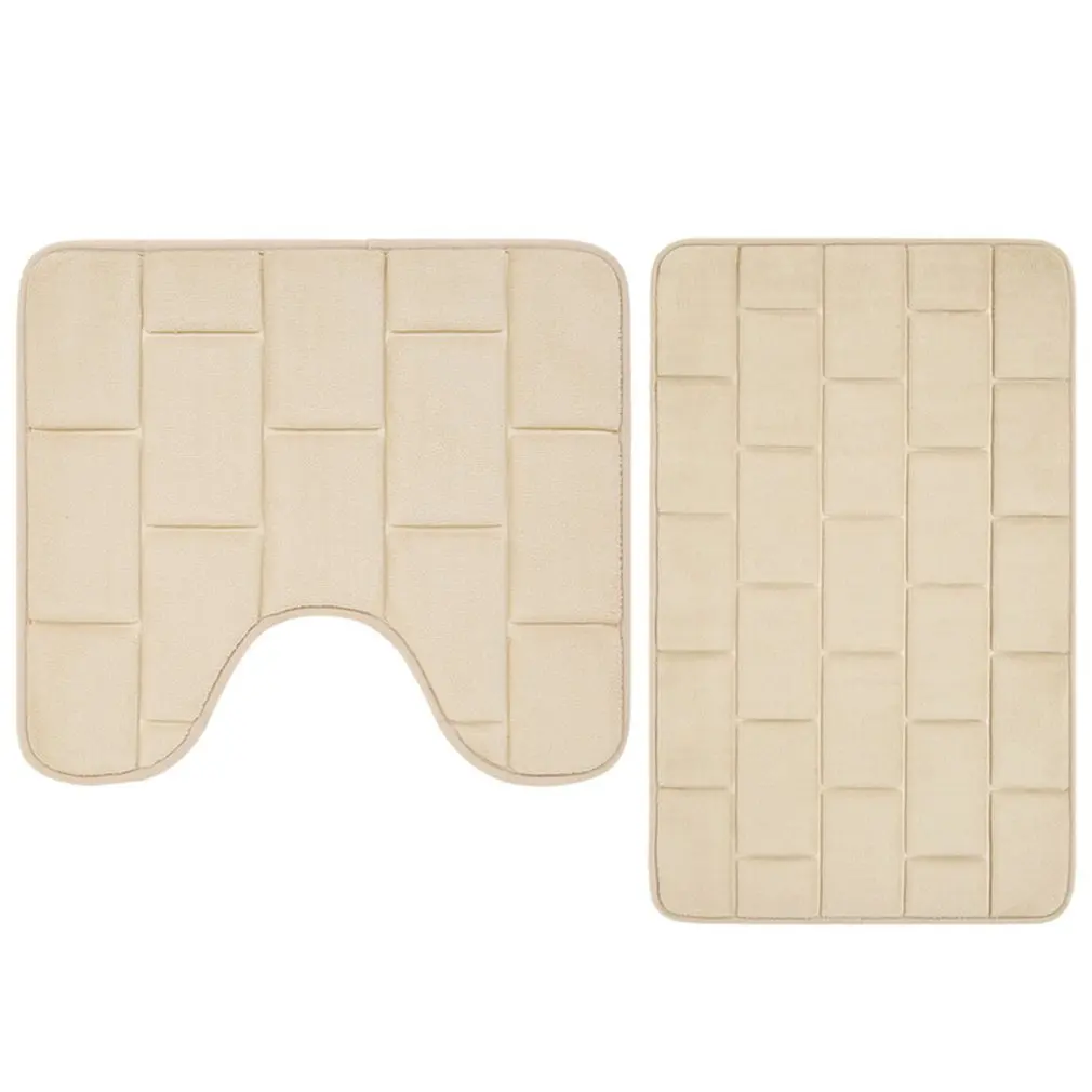 

Coral Fleece Bath Mat Non-Slip Grey Toilet Mats Set Water Absorbent Bathroom Rugs Brick 3D Door Entrance Floor Carpet 50x80cm