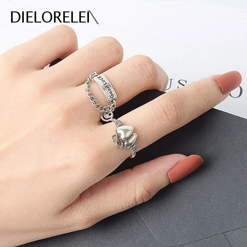 

DIELORELEI 925 Sterling Silver Open Ring Temperament Minimalist Jewelry Accessories Gift Simple Adjustable Ring Women Girls