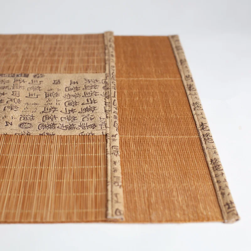 

Completed Size Natural Bamboo Tea Table Flag with Cloth Edge Household Tea Mat Retro Decoration Table Runner Curtain