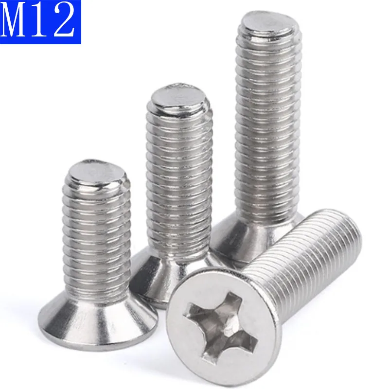 

M12 - 1.75 304 Stainless Steel Phillips FLAT HEAD Machine Screw DIN 965 Bolts ISO 7046