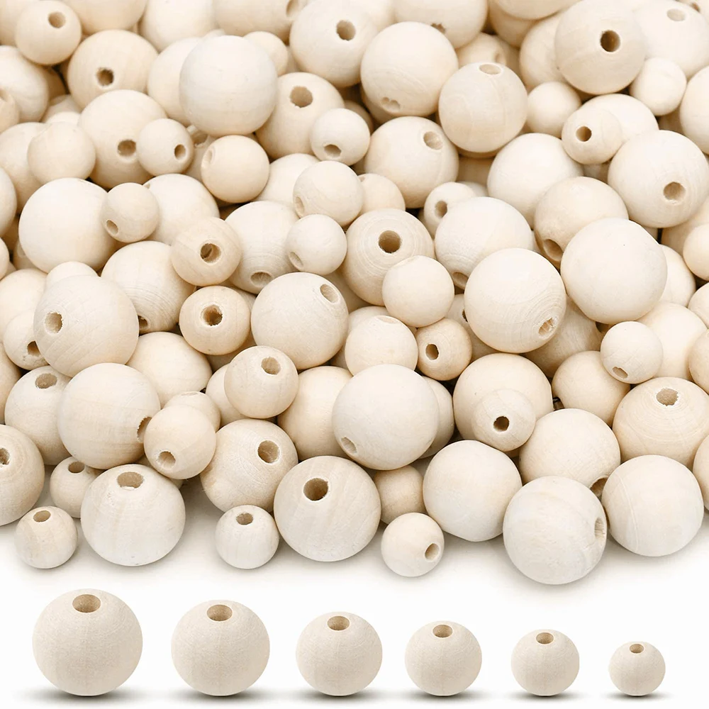 

100/500PCS Wood Beads Natural Unfinished Round Wooden Loose Beads Wood Spacer Beads for Craft Making Decorations and DIY FP8