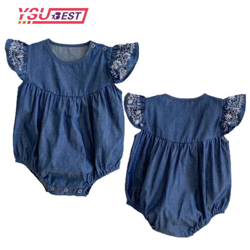 

Summer Baby Girls Denim Romper Flying Sleeve Baby Clothing Newborn Jumpsuit Outfits Sunsuit Clothes 0-24M Embroidery Jumpsuit