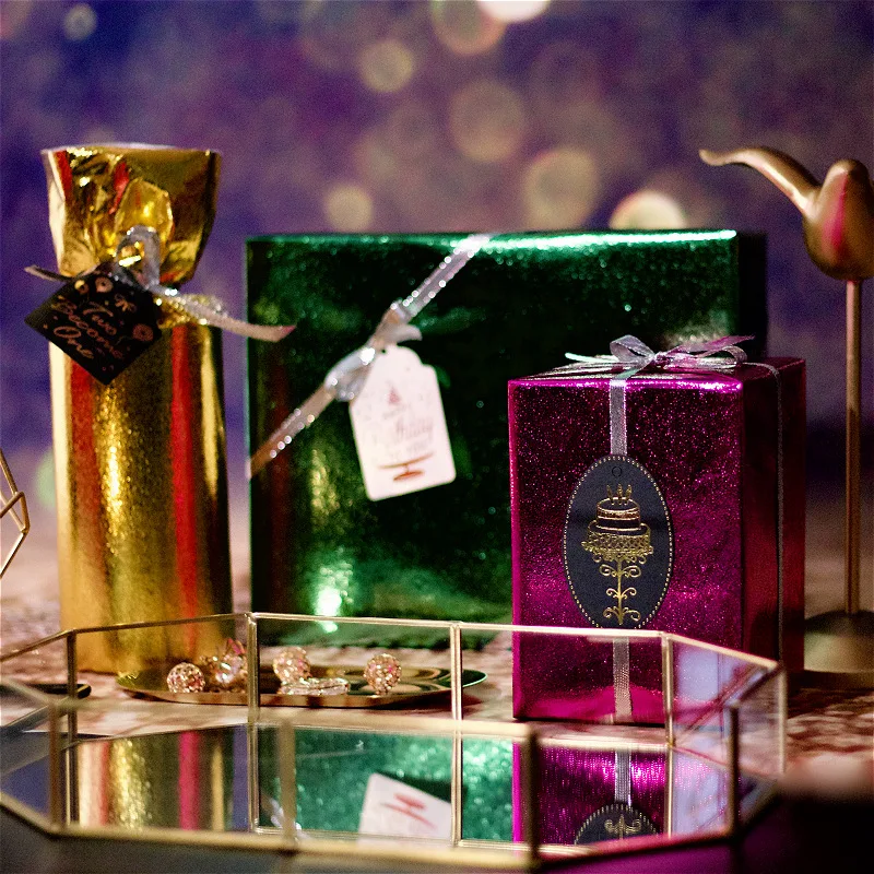 Рождественская блестящая подарочная упаковочная бумага металлическая