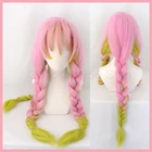 Kanroji Mitsuri косплей густые косы конский хвост градиентные розовые зеленые волосы Хэллоуин Взрослые