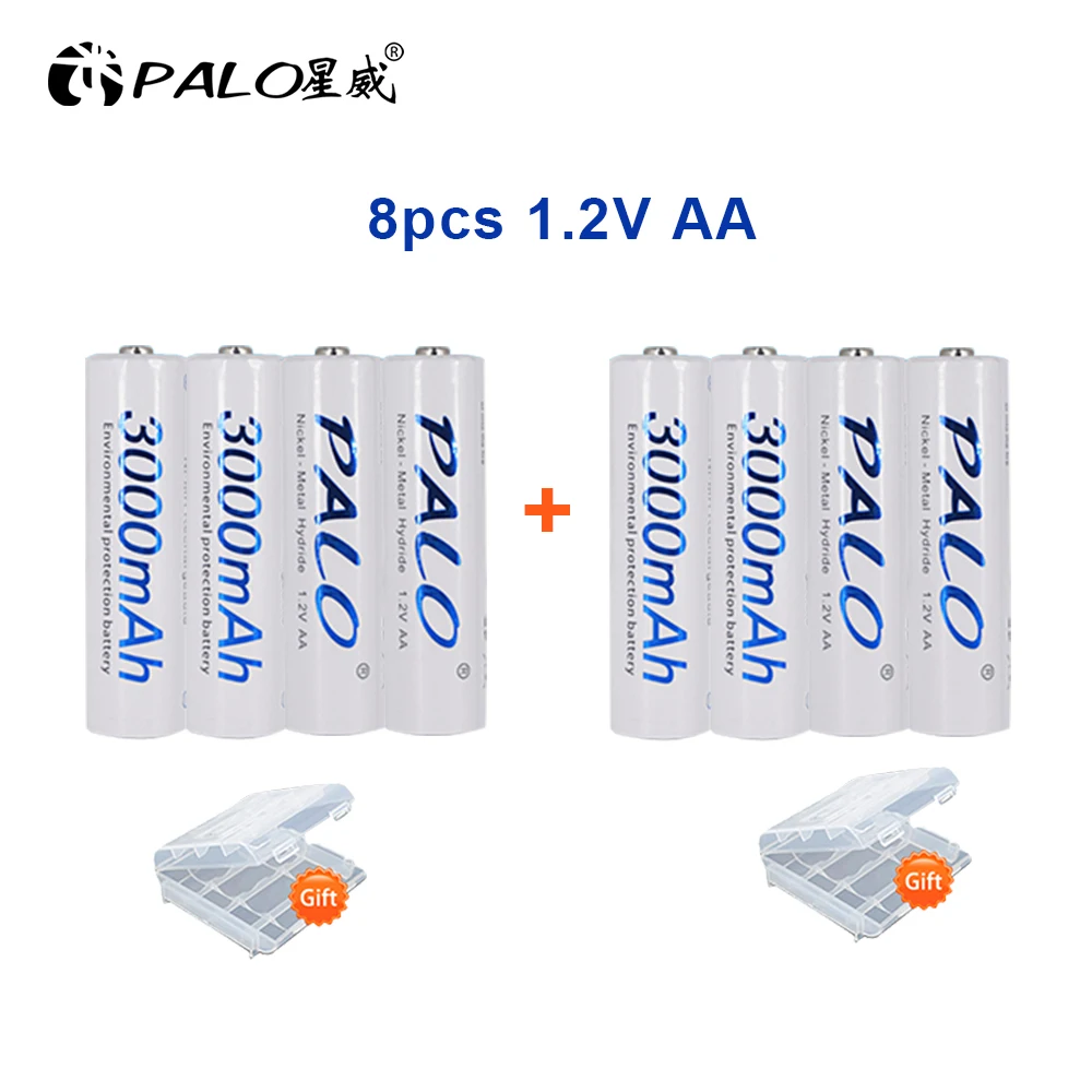 4 шт. Батарея AA 1.2 В Качество NI-MH Аккумулятор AA 3 мАч PALO Аккумулятор 2А Для Камеры аа Зарядное устройство