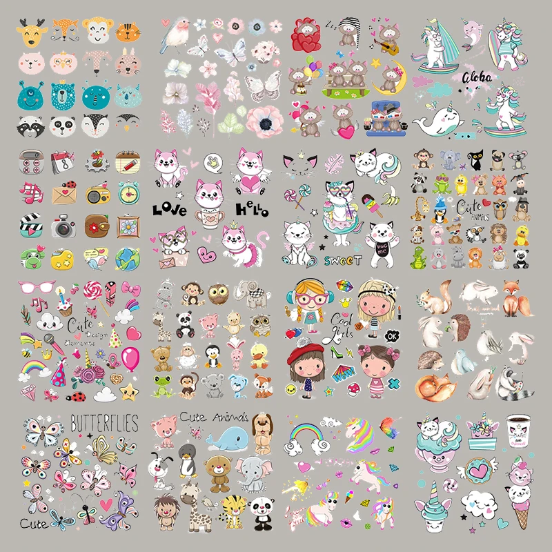 

Iron-On Transfer Animal Set Sticker Tops Fashion Heat Transfer Diy Vinyl Appliqued Iron On Patch Cute Cartoon Animal