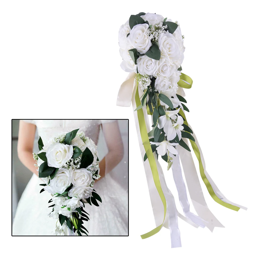 

New Cloth 45x19cm White Wedding Hand Bouquet Bridal Holding Artificial Flowers For Floral Arrangements Photography Props