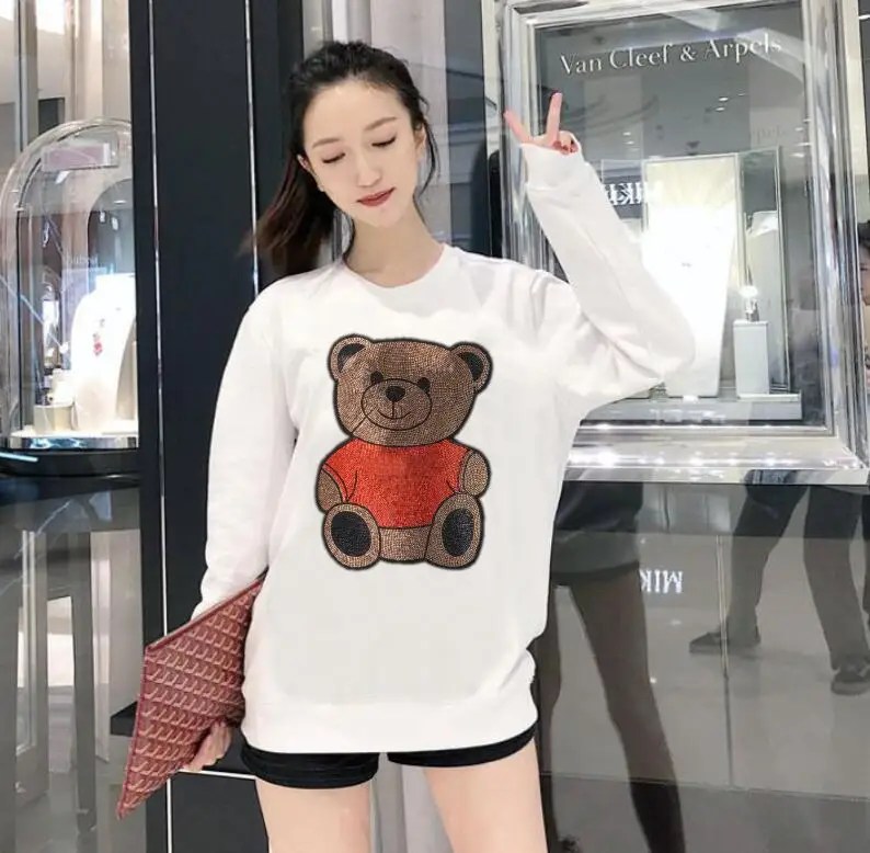 

Woman hoodie Sweatshirts ladies women's hoodies Women Rhinestone Long Sleeve Pullover Tops Hot drill