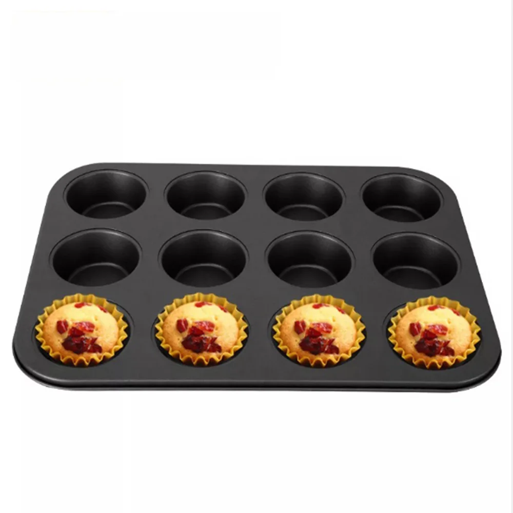 

12 Cups DIY Cupcake Baking Tray Tools Non-stick Steel MoldBaking Tray Dish Muffin Cake Mould Round Biscuit Pan