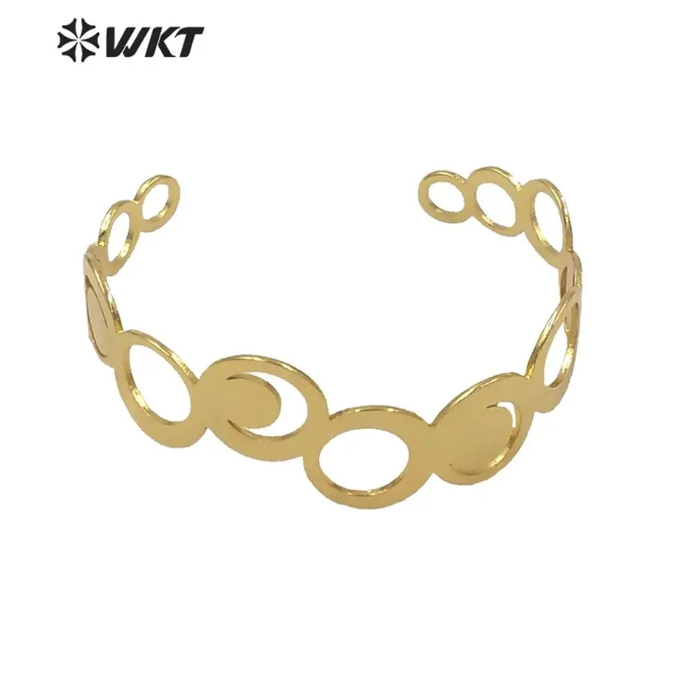 

WT-B556 Fashion Gold Metal Bangle 55mm Cuff Bangle Brass With Gold Plated Hollow Out Gift Bangle For Gift