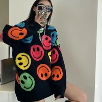 2022 autumn new streetwear women sweater fashion smiley face pullover blouse baggy hipster cardigan top female cashemere sueter