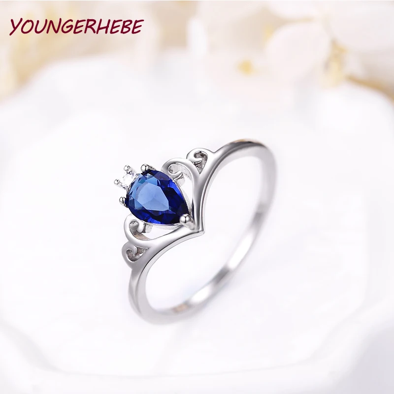 YOUNGERHEBE кольцо короны принцессы капли воды AAA кубический циркон серебряного цвета