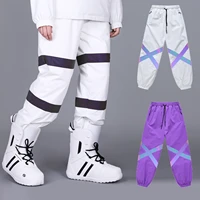 outdoor oversize reflective ski snowboard cold sports waterproof windproof thermal men women snow pants winter trousers pueple