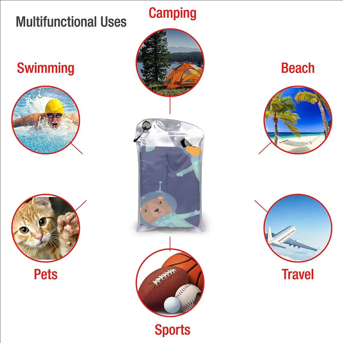 

Quick Drying Pocket Towel Animals In Space. Illustration Vector Portable Water Absorbent Towel No Pilling Sports Bath Towel