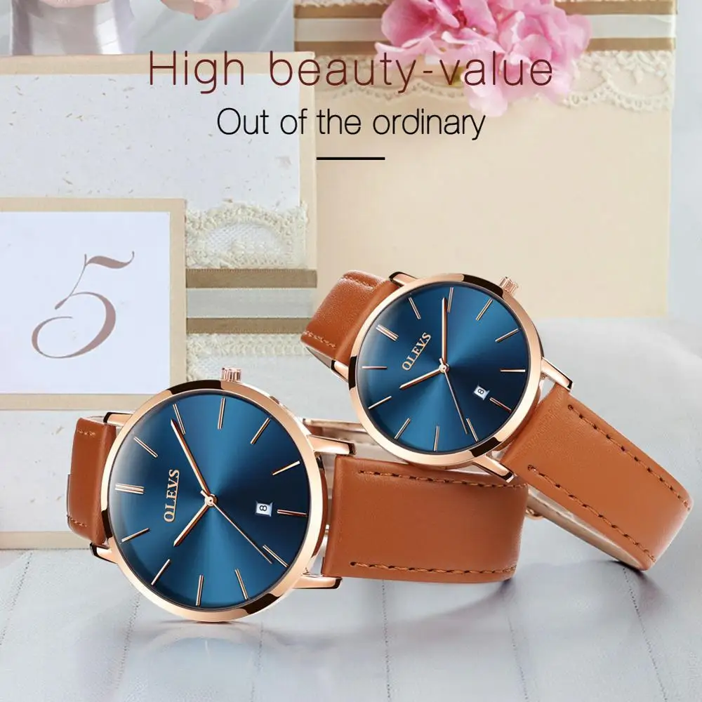 OLEVS Couple Wristwatch Men And Women Quartz Waterproof Casual Watch With Calendar Clock Valentine's Romantic Gifts Set