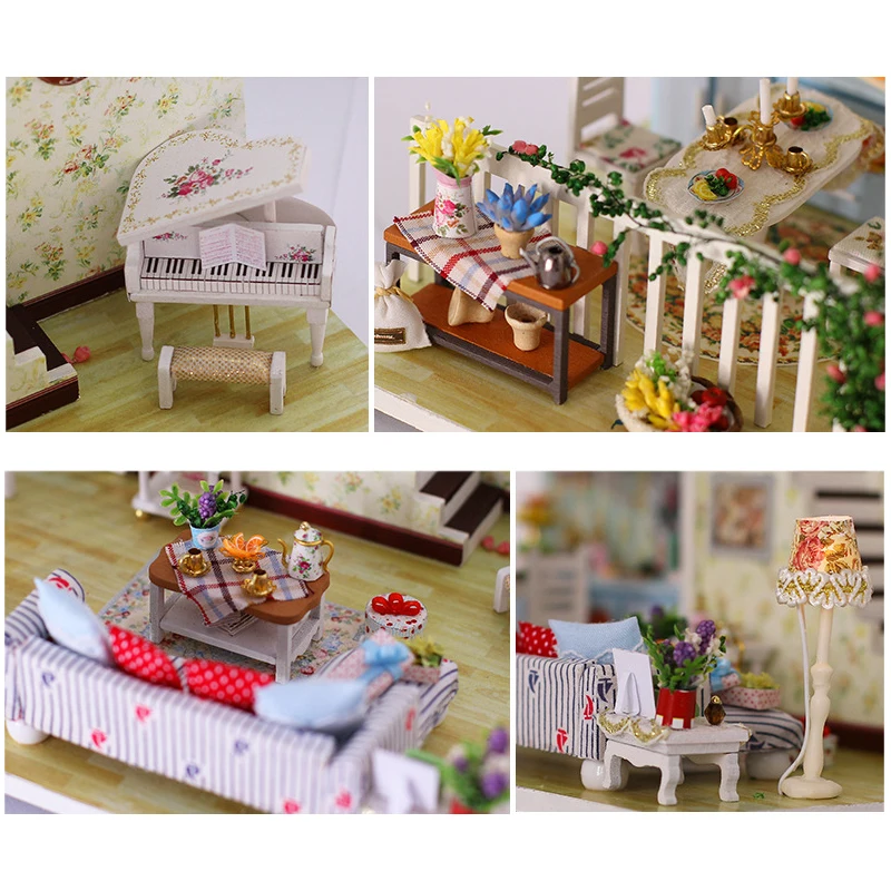 Мини кукольный домик Деревянный DIY Кукольный дом вилла модель с мебелью