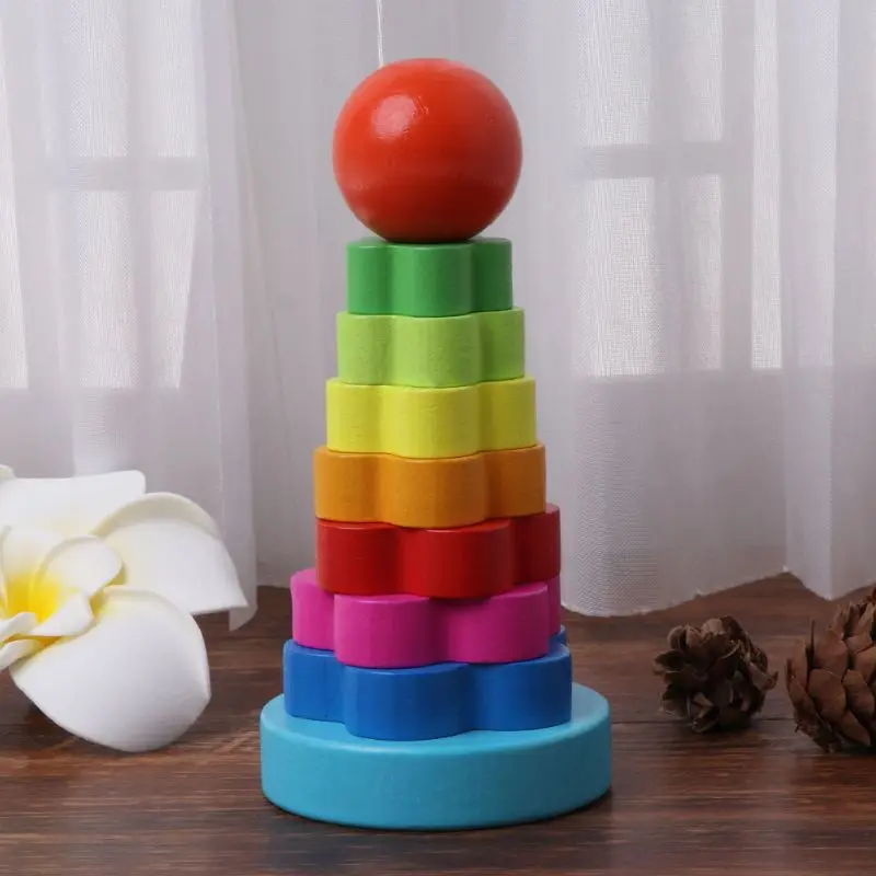 Stacking Nest Kids Learning Stack Up Rainbow Tower Blocks Baby Early Education Wooden Toy 1 Set | Игрушки и хобби