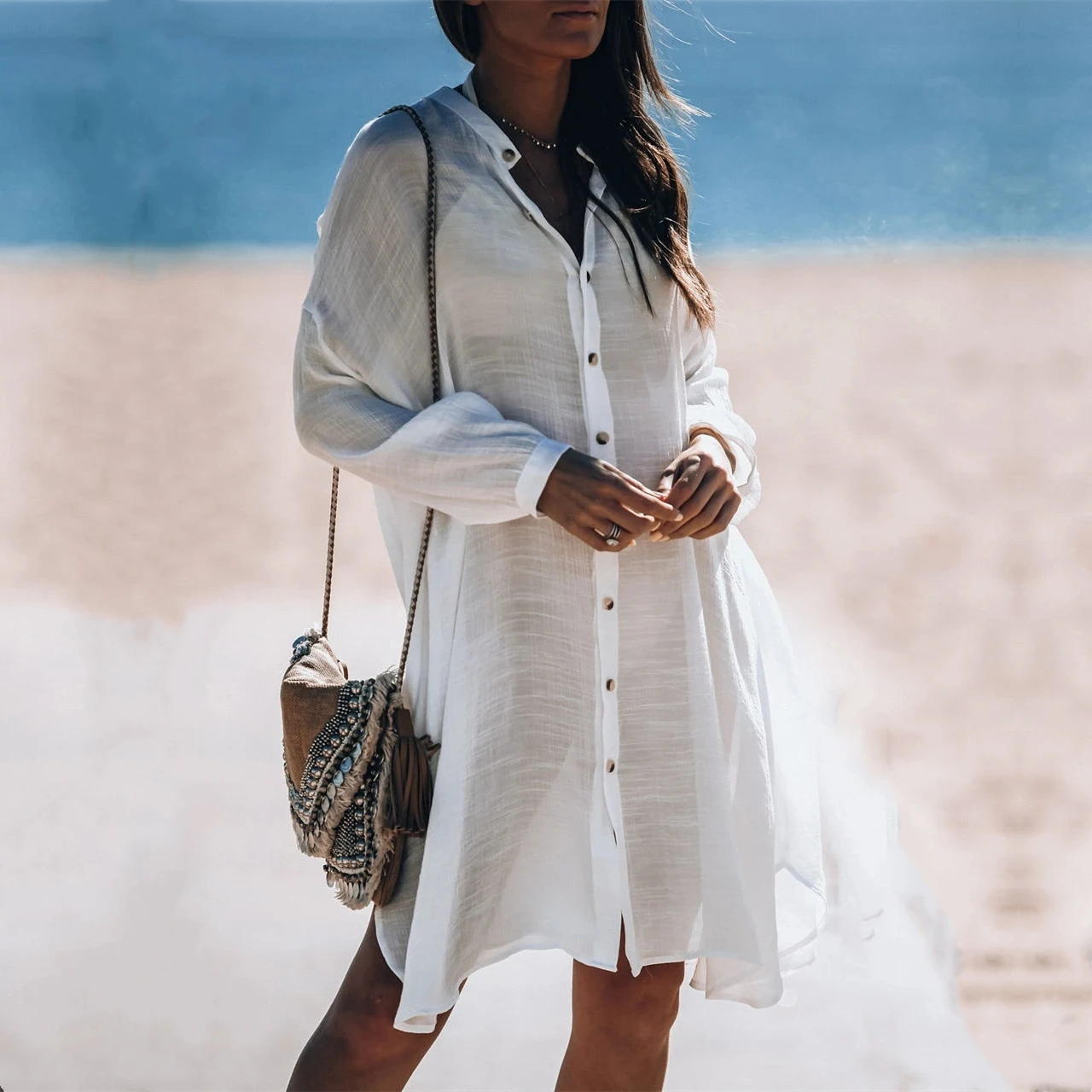 2022 накидки на бикини белая хлопковая туника женская пляжная одежда большого