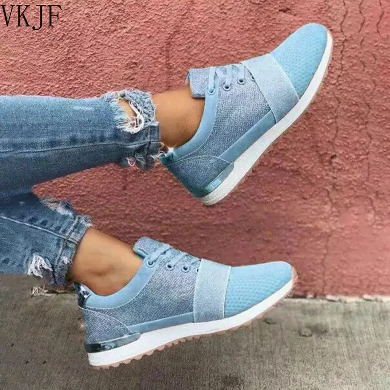 

2021 New Women Lace Up Casual Sports Shoes Fashion Splicing Flat Heel Sport Shoes Comfortable And Breathable Shoes Mujer
