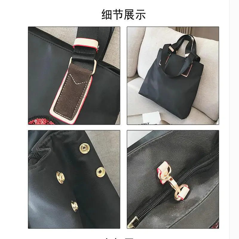

PUOU NEW HOT women sequin badge soft handbag unisex slung shoulder packet nylon large capacity travel package free shipping