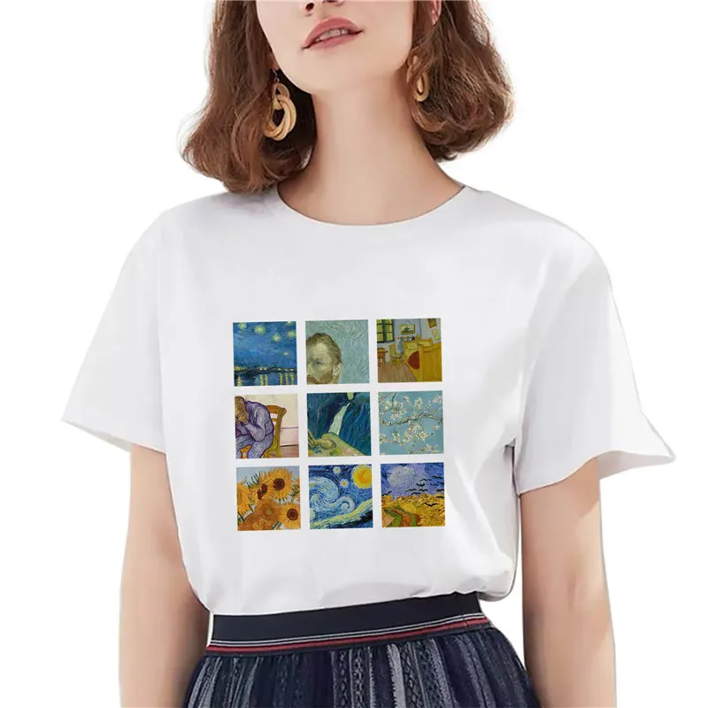 

White Tshirt Short Sleeve Tshirt Female Harajuku Painting Print Simple Tshirt Lady 2021 New Summer T-shirt Women