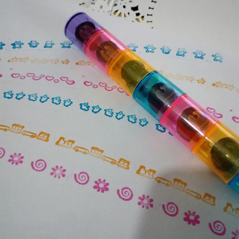 

Plastic Mini Ink Stamp Roller Diary Seal Fun Kids Toy Pad Cartoon Cute Combined Kindergarten DIY Supplies