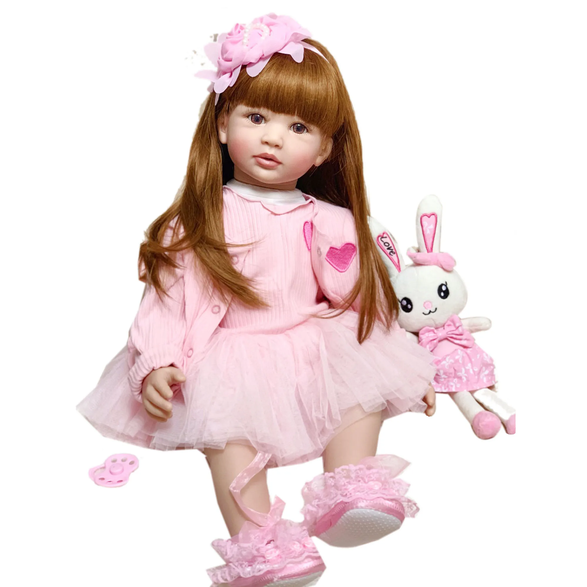 

60cm Soft Silicone Reborn Baby Doll Toy For Girl Long Hair Princess Toddler Babies Lifelike Alive Bebe Bonecas Kid Birthday Gift