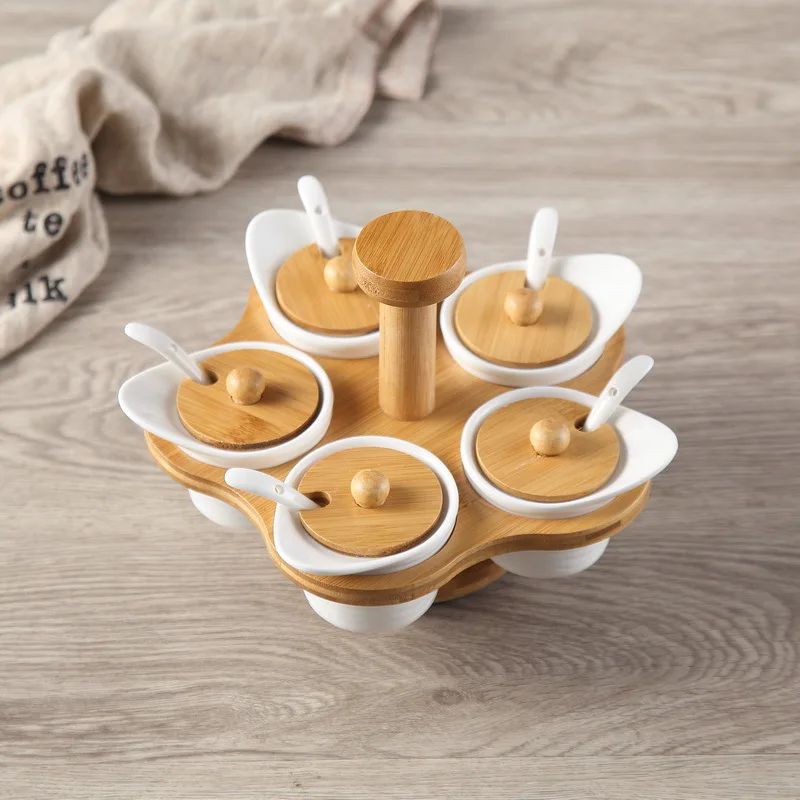 6 шт./компл. бамбуковая древесина Китайская керамика приправа конфеты приправы