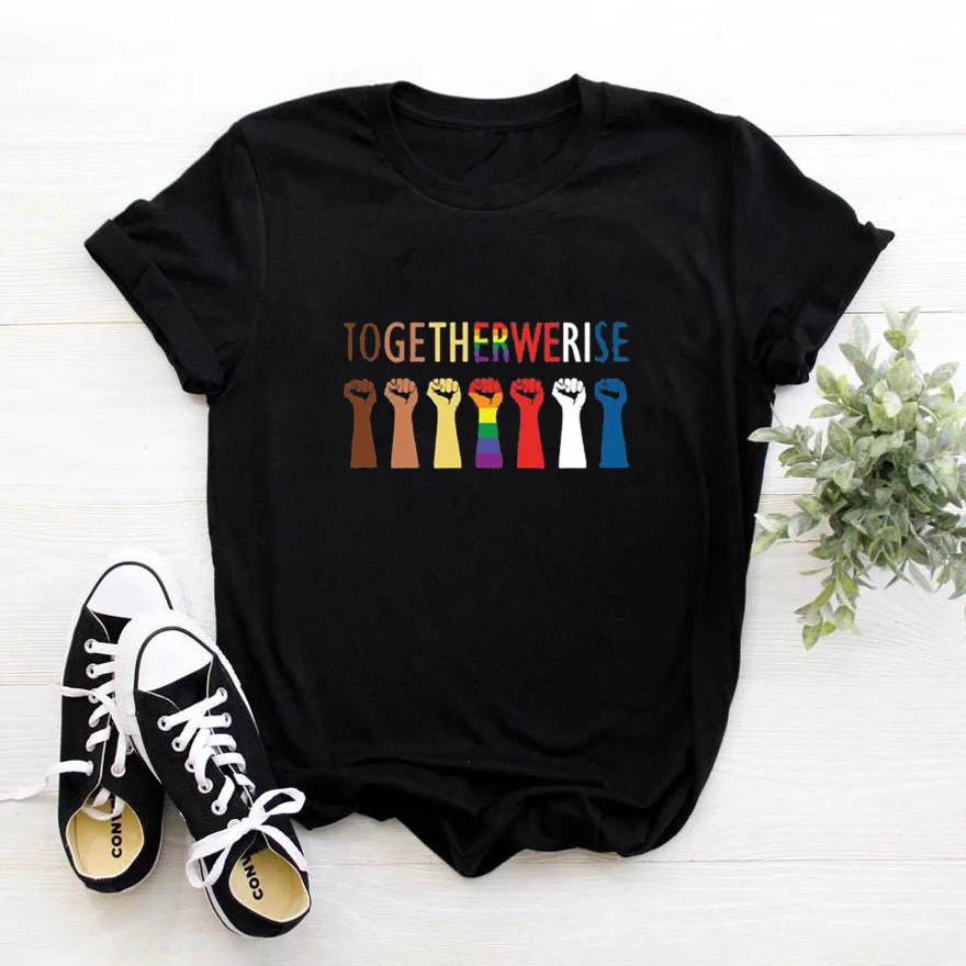 

Togetherwerise Letter Graphic T Shirts for Women Cotton Casual Funny Tshirt Women Top Loose Casual Black White Tee Shirt Femme