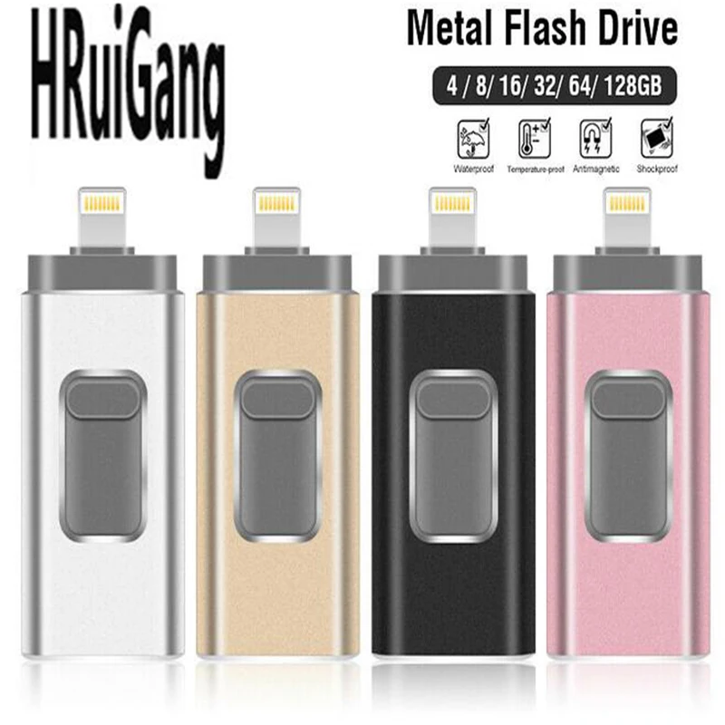 4 в 1 металлический USB флеш-накопитель 128 Гб OTG 32 64 3 0 флэш-диск для iPhone 11 Pro/XR/XS Max