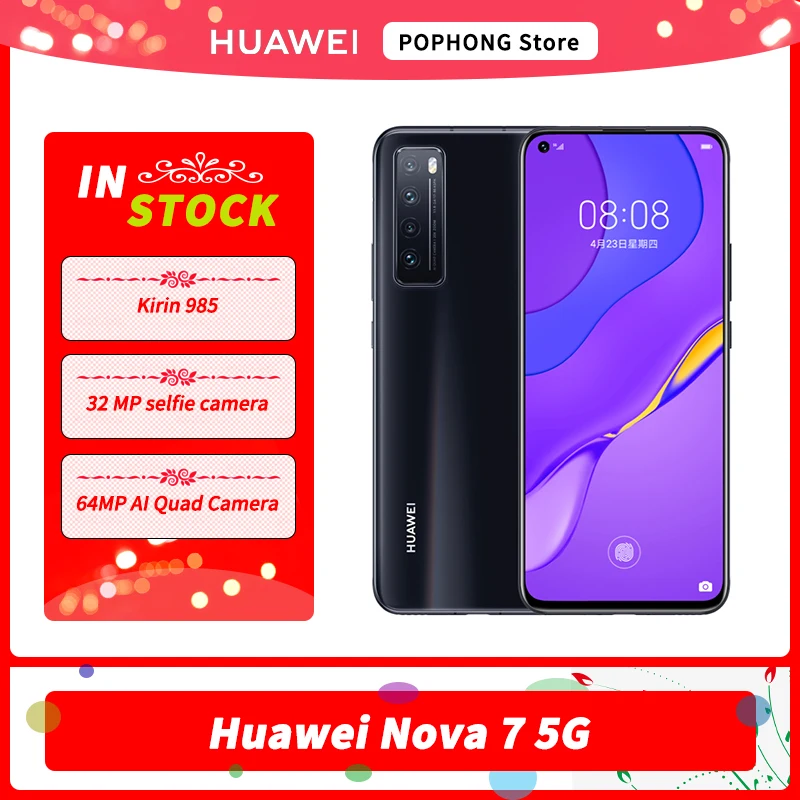 HUAWEI Nova 7 5G мобильный телефон 6 53 дюймов OLED Kirin 985 Octa Core Android 10 экран OTG обратная