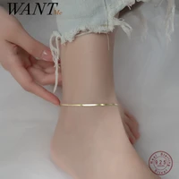wantme 925 sterling silver minimalist 18k gold glossy snake bone anklet for women beach summer charm party jewelry accessories