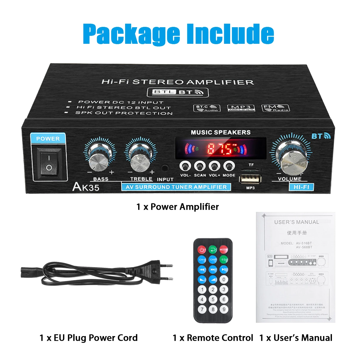 

800W Audio Sound Amplifier 2 Channel Bluetooth 5.0 Surround Sound Speakers USB Remote Control Mini HIFI Digital Amplifier