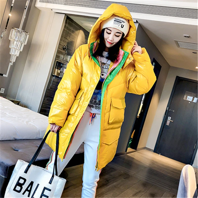 

Candy-Colored Cotton Clothing Women's Mid-Length And Long Winter 2020 New Bright Surface Hooded Thick Warmth Loose Cotton Coat