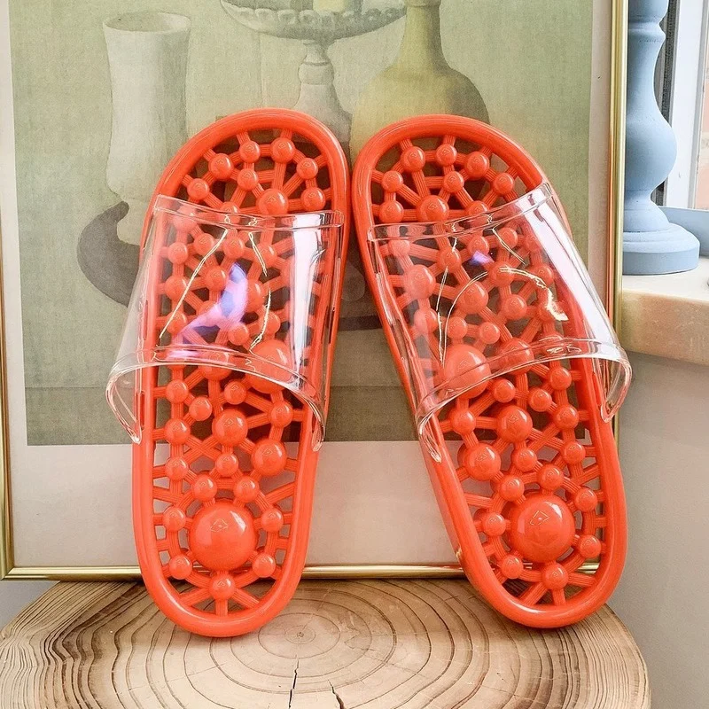 

2021 New Massage Slippers Men Women Transparent Candy Color Non-Slip Bathroom Health Foot Massage Beads Couple Home Slippers
